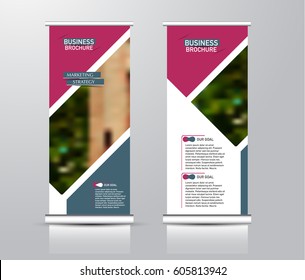 Roll up vertical banner template. Stand panel design. Business corporate concept brochure or flyer. Vector illustration. Red and blue color