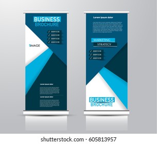 Roll Up Vertical Banner Template. Stand Panel Design. Business Corporate Concept Brochure Or Flyer. Vector Illustration. Blue Color