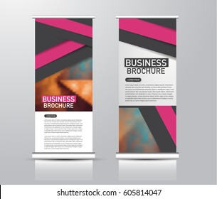 Roll up vertical banner template. Stand panel design. Business corporate concept brochure or flyer. Vector illustration. Pink and black color