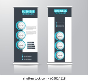 Roll up vertical banner template. Stand panel design. Business corporate concept brochure or flyer. Vector illustration. Blue color