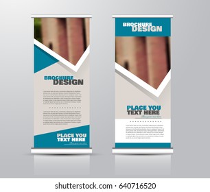Roll up vertical banner template. Stand panel design. Business corporate concept brochure or flyer. Vector illustration. Blue color.