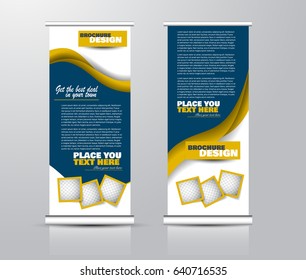 Roll up vertical banner template. Stand panel design. Business corporate concept brochure or flyer. Vector illustration. Blue and orange color.