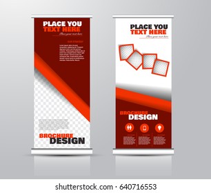 Roll up vertical banner template. Stand panel design. Business corporate concept brochure or flyer. Vector illustration. Red color.