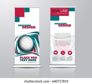 Roll up vertical banner template. Stand panel design. Business corporate concept brochure or flyer. Vector illustration. Blue and red color.