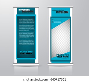 Roll up vertical banner template. Stand panel design. Business corporate concept brochure or flyer. Vector illustration. Blue color.