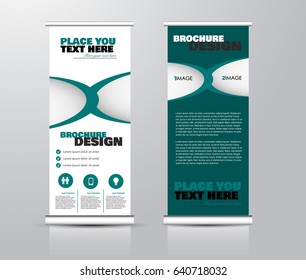Roll up vertical banner template. Stand panel design. Business corporate concept brochure or flyer. Vector illustration. Green color.
