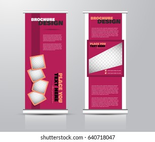 Roll up vertical banner template. Stand panel design. Business corporate concept brochure or flyer. Vector illustration. Pink color.