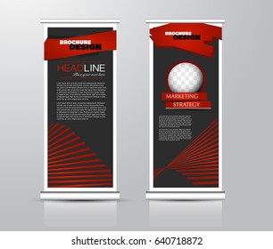 Roll up vertical banner template. Stand panel design. Business corporate concept brochure or flyer. Vector illustration. Red and black color.