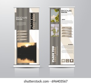 Roll up vertical banner template. Stand panel design. Business corporate concept brochure or flyer. Vector illustration. Brown color.