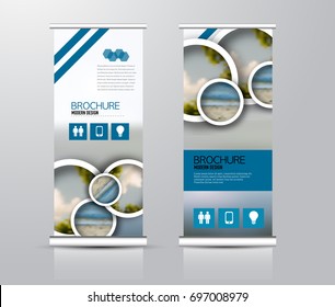 Roll up vertical banner template. Stand panel design. Business corporate concept brochure or flyer. Vector illustration. Blue color