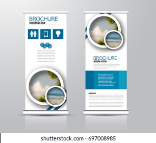 Roll up vertical banner template. Stand panel design. Business corporate concept brochure or flyer. Vector illustration. Blue color