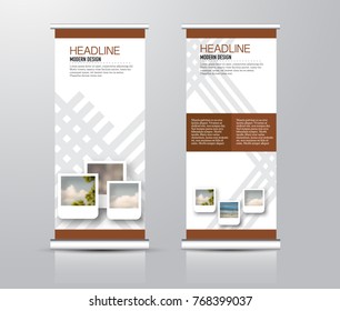Roll up vertical banner template. Stand panel design. Business corporate concept brochure or flyer. Vector illustration. Brown color.