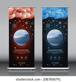 Roll up vertical stand banner Christmas template design.