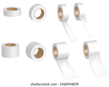 Roll Of Washi Paper Tape On White.Mockup Adhesive Sticky Tape.Vector Illustrator.