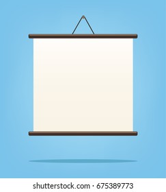 Roll up white empty banner. Text place. Vector flat cartoon illustration