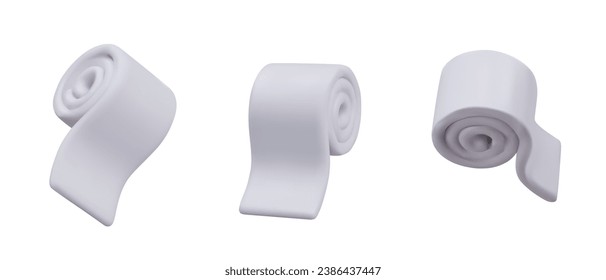 Roll of white soft toilet paper. Sanitary napkins, view from different sides. Disposable hygiene product. Isolated vector illustration. Unmarked item, mockup