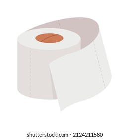 Roll of white three-layer or two-layer toilet paper in a minimalist style. Hygiene product image in flat style