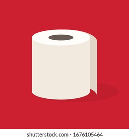 A roll of white toilet paper on a red background