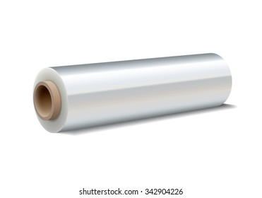 Roll of wrapping plastic stretch film on white background. Vector illustration