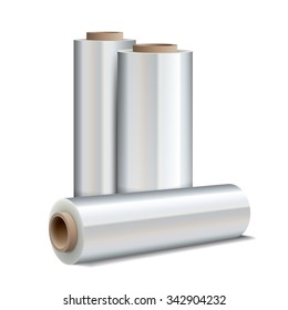 Roll of wrapping plastic stretch film on white background. Vector illustration