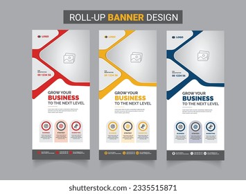 Roll up x banner standee banner template with creative shapes three color variation x banner design