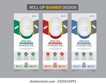 Subir x patrón de banner estandar con formas creativas tres variantes de color x diseño de banner