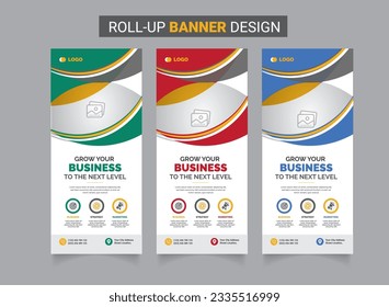 Roll up x banner standee banner template with creative shapes three color variation x banner design