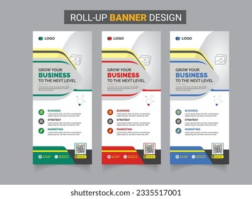 Roll up x banner standee banner template with creative shapes three color variation x banner design