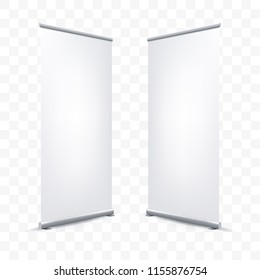 Roll up or X banner vector white pop up model mockup for advertising or exhibition branding template isolated on transparent background
