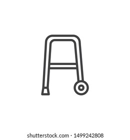 Rollator walker line icon. linear style sign for mobile concept and web design. Walker with wheels outline vector icon. Symbol, logo illustration. Vector graphics