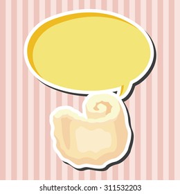 rolled beach towel with blank yellow speech bubble for your text, sticker style on vertically striped background