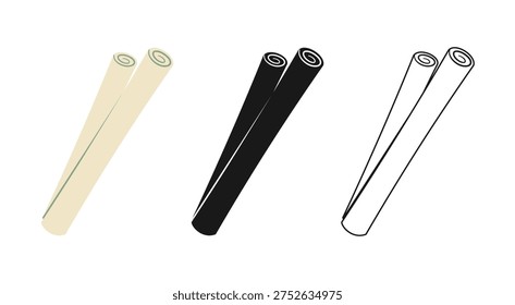 Rolled Blueprints Illustration Set. Architectural House Plans and Engineering Project Drafts for Building Design