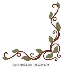 Ramas enrolladas con hojas para decorar esquinas, hojas de trabajo, tarjetas, camping.