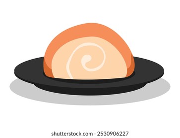 Rolled cake on a lid. Simple flat illustration.