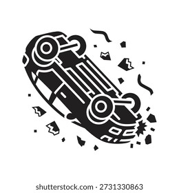 Ilustración vectorial de icono de coche enrollado que muestra el vehículo volcado al revés accidente accidente accidente accidente accidente desastre concepto aislado fondo blanco elemento de diseño
