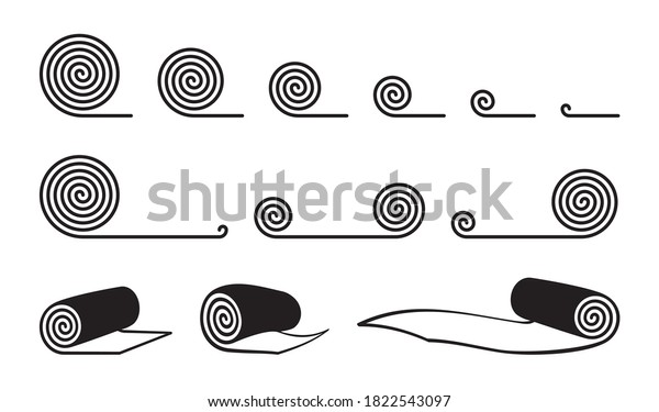 Rolled carpet line\
icons collection. Carpeting vector signs, mat spiral roll symbols,\
floor covering silhouettes, doormat graphic elements. Minimal rug\
buttons or pictograms\
set