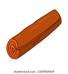 Rolled cinnamon stick spice, aromatic condiment for food and drinks, doodle style flat vector