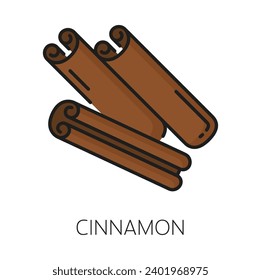 Rolled cinnamon sticks, culinary condiment color outline icon. Vector flavoring seasoning, scented plant, spa aromatherapy spice