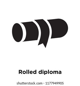 Rolled diploma icon vector isolated on white background, logo concept of Rolled diploma sign on transparent background, filled black symbol