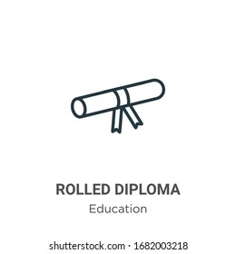 Rolled diploma outline vector icon. Thin line black rolled diploma icon, flat vector simple element illustration from editable education concept isolated stroke on white background