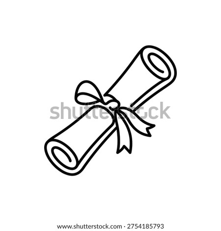 Rolled diploma scroll tied with a fluid ribbon in a continuous monoline path.