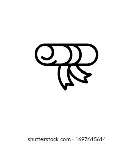 Rolled diploma vector icon in linear, outline icon isolated on white background