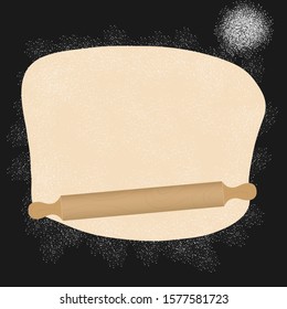 Rolled dough with flour. Rolled dough with pieces of flour isolated on a black background. Vector illustration, vector.