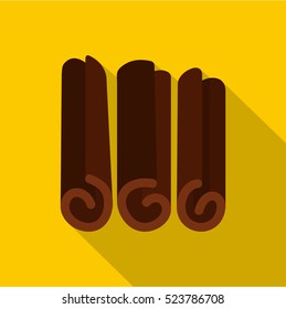 Rolled dry cinnamon icon. Flat illustration of rolled dry cinnamon vector icon for web isolated on yellow background