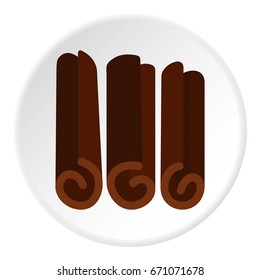Rolled dry cinnamon icon in flat circle isolated vector illustration for web