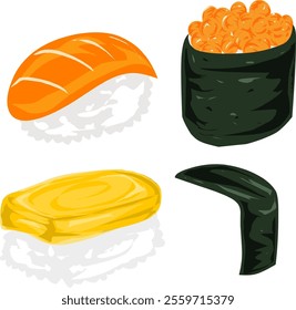 Rolled egg omelette Sushi Roll and Nigiri Clipart illustration