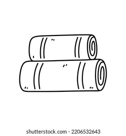 Rolled fabric towels isolated on white background. Vector hand-drawn illustration in doodle style. Perfect for decorations, logo, various designs.