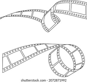 rolled film for the camera, contour black and white vector drawing