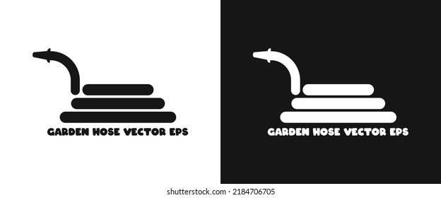 Rolled garden hose flat icon for web. Simple hand weeder sign web icon silhouette with invert color. Green garden hose solid black icon vector design. Water irrigation equipment logo. Garden concept