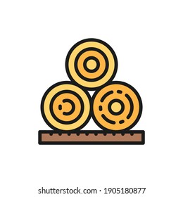 Rolled hay, bales, haystack, agriculture flat color line icon.